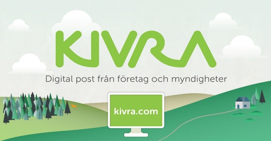 Tecknat landskap i grönt med Kivra logga.
