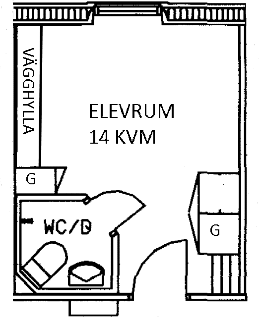 Planritning på rummen på elevhemmet i Ljusdal